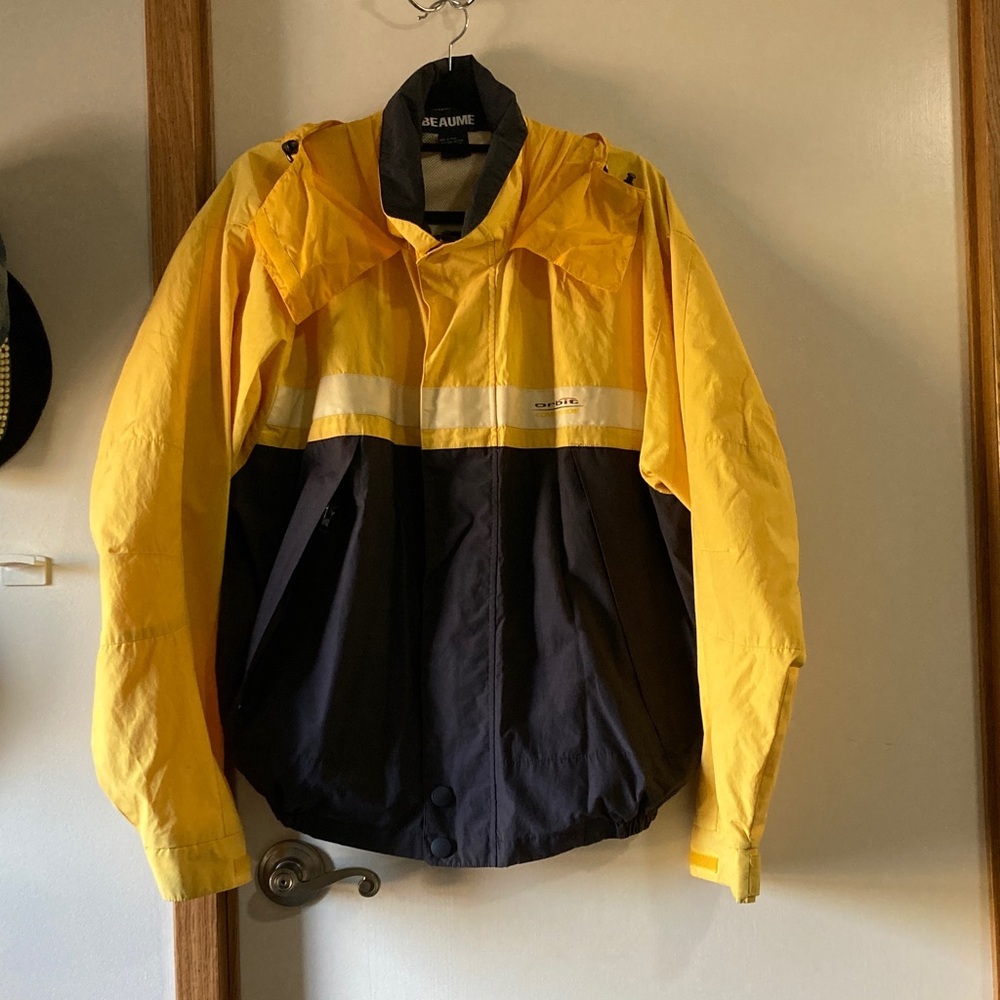 Men's Yellow and Black Rain Jacket with Reflective Stripe